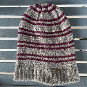 Free People Striped Beanie Gray/Maroon Red